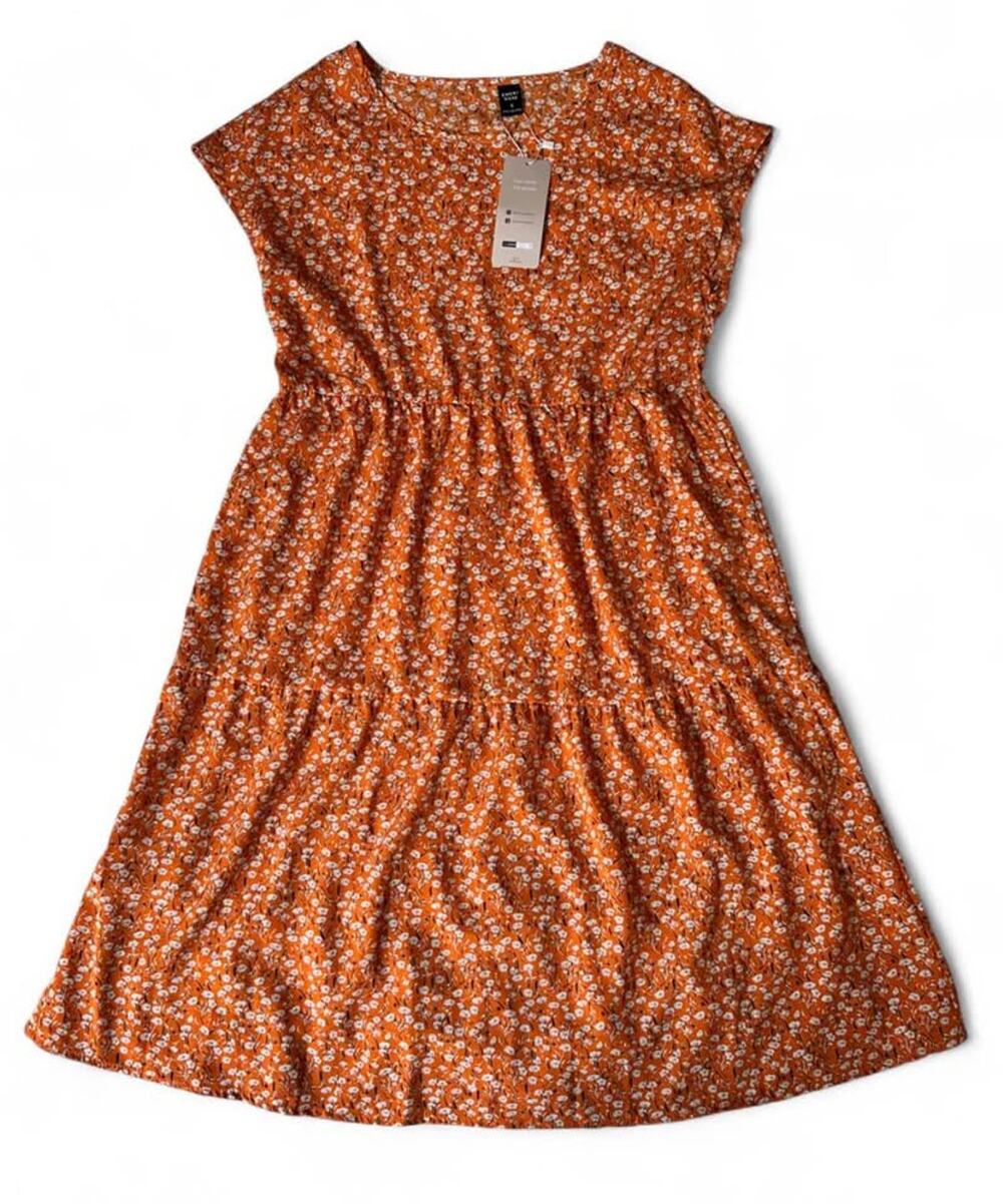 NWT Emery Rose Orange Floral Tiered Dress Small